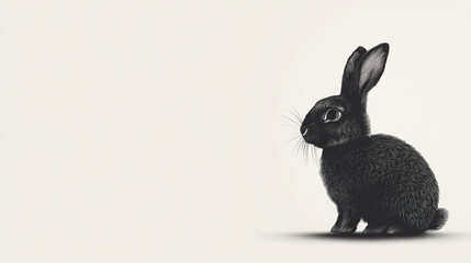 Obraz premium Black rabbit sitting profile view minimalist art simple design