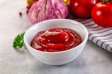 Red spicy tasty tomato ketchup