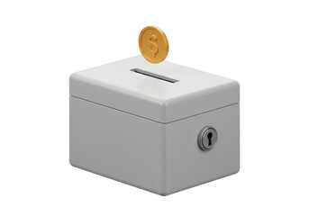 Isolated Grey Donation Box with Golden Coin for Charity
