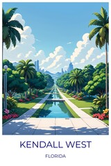 Kendall west Florida United states Travel Poster Illustration Print Decor Gift Canvas Wall Art Gift