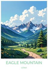 Eagle mountain Utah United states Travel Poster Illustration Print Decor Gift Canvas Wall Art Gift