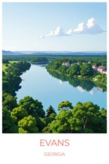 Evans Georgia United states Travel Poster Illustration Print Decor Gift Canvas Wall Art Gift