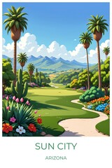 Sun city Arizona United states Travel Poster Illustration Print Decor Gift Canvas Wall Art Gift