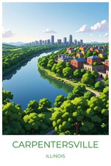 Carpentersville Illinois United states Travel Poster Illustration Print Decor Gift Canvas Wall Art Gift