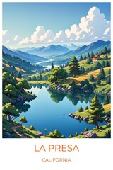 La presa California United states Travel Poster Illustration Print Decor Gift Canvas Wall Art Gift