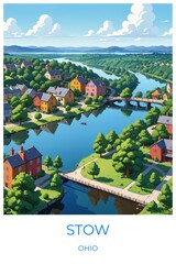 Stow Ohio United states Travel Poster Illustration Print Decor Gift Canvas Wall Art Gift