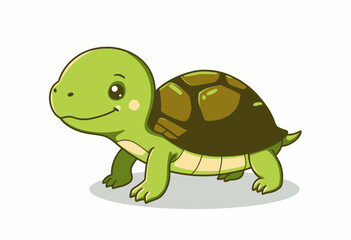 Fototapeta premium Cartoon turtle smiling and walking on a white background 