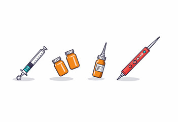Medical syringes and vials in flat design style with colors  