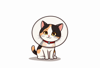 Obraz premium Cartoon cat wearing an Elizabethan collar sitting with a cute expression 