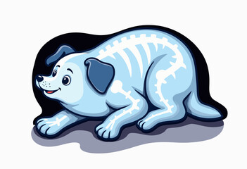 Cartoon dog with visible skeleton illustration on dark background  