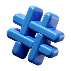 3D Hashtag Symbol Bold Blue Design on transparent background