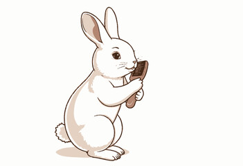 Obraz premium Cute bunny holding a wooden spoon while standing on two legs 