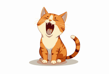 Obraz premium Cartoon orange cat sitting and yawning with cheerful expression 