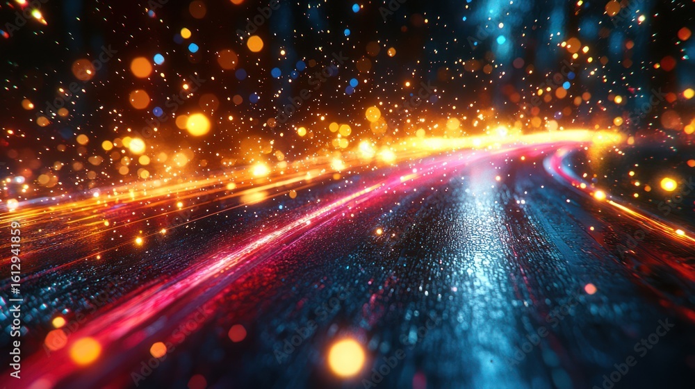 Poster abstract energetic road. dynamic glowing lights. possible use background for technology, innovation,