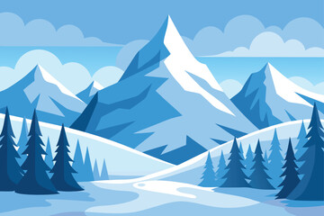Snowy Mountain Peaks Vector Landscape