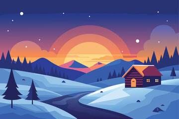 Snowy Mountains and Pine Trees Landscape