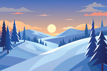 Sunset View with Mountains and Cabin