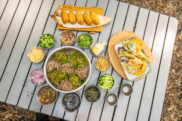 お蕎麦　Cold Japanese soba noodles on a summer trip