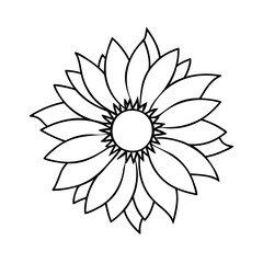 Stylized black and white flower petals bloom outline