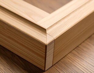 Closeup of a Wooden Frame Corner Joint on Wood Surface.