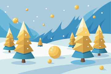 Snowy Mountain Winter Scene with Golden Trees