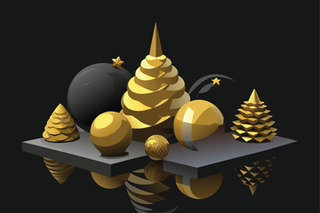 Black and Gold Christmas Ornaments and Tree