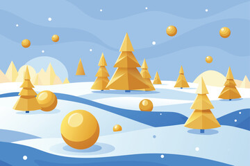 Winter Hills with Golden Trees and Snow
