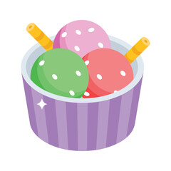 Easy to edit isometric style icon of ice cream scoops