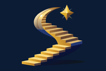 Golden Curved Staircase with Star
