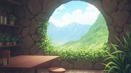 Discover the Serenity of Nature: A Cozy Café with Stunning Mountain Views and Lush Greenery, Perfect for Relaxation and Refreshing Vibes