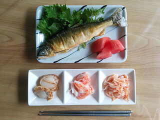 Grilled sweetfish in Washoku set meal / 鮎の塩焼き(一品料理，和食・日本食)