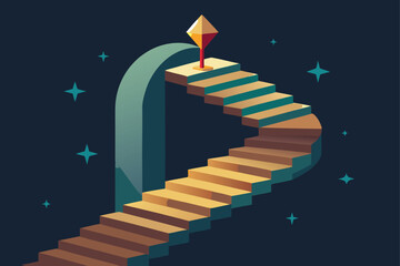 Golden Staircase to Gift Box in Night Sky