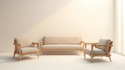 Minimalist Living Room with Beige Sofa and Armchairs