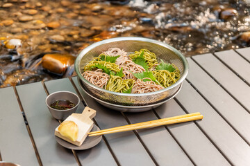 お蕎麦　Cold Japanese soba noodles on a summer trip