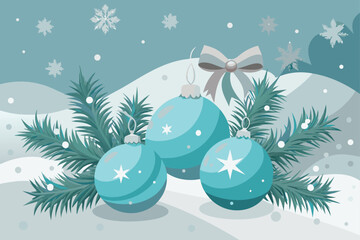 Blue Christmas Baubles with Snow and Ribbon