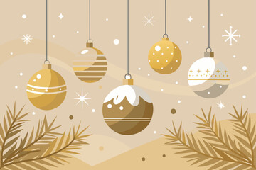 Golden Christmas Ornaments on Beige Background