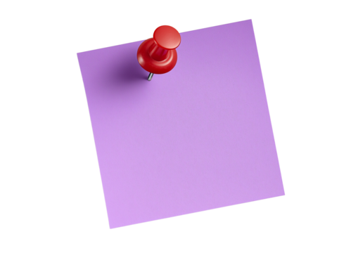 A photo of a single light purple sticky note on a transparent background