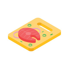 Well designed isometric icon showing salmon steak
