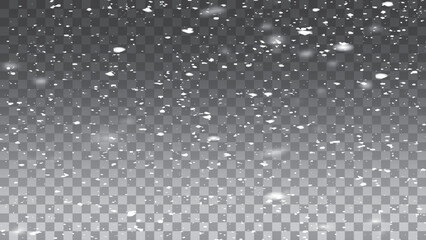 Blurry snowstorm with gentle snowflakes. Wintery flake shower, creating a festive snow covered landscape. Vector illustration.