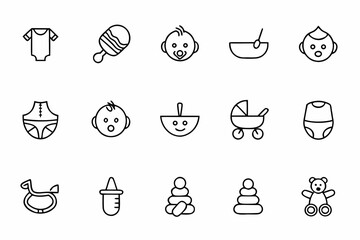 A charming single-line style bundle representing baby milestones and daily care activities. Ideal for memory books, early learning tools, and baby shower designs