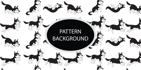 Handrawn black white dog pattern background. Animals vector illustration with adorable dog.  Tillable background for your fabric, textile design, wrapping paper o