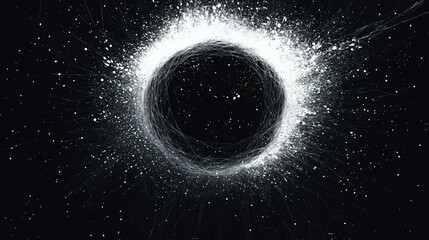 Mesmerizing abstract illustration featuring circular formation of dynamic lines and particles, creating sense of depth and movement against dark background. design evokes feelings of energy