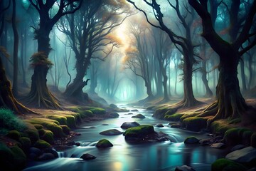 Fantasy Landscape with Black River Flowing