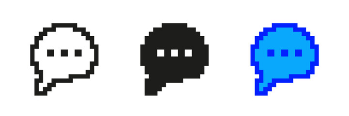 Naklejka na ściany i meble Speech Bubble Pixel Art Icon Set. Retro Pixelated Speech Bubble With Three Dots, Symbol Of Communication, Conversation, Dialogue. Isolated Vector Illustration