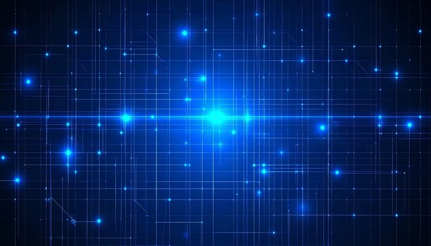 Abstract blue grid with glowing lines and nodes, creating a sense of depth and connection - Powered by Adobe