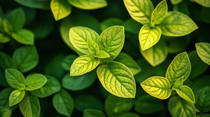 Lush green leaves with vibrant patterns flourish in natural light during a warm afternoon in a botanical garden