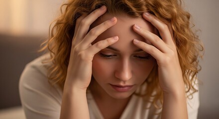 Obraz premium Overwhelmed with Thought: A close-up shot of a person, displaying a deep sense of contemplation, the photo conveys the feeling of stress and despair.