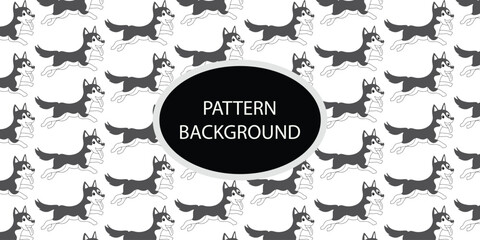 Handrawn black white dog pattern background. Animals vector illustration with adorable dog.  Tillable background for your fabric, textile design, wrapping paper o