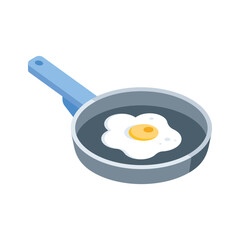 An amazing isometric icon of frying egg in pan
