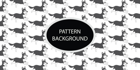 Handrawn black white dog pattern background. Animals vector illustration with adorable dog.  Tillable background for your fabric, textile design, wrapping paper o